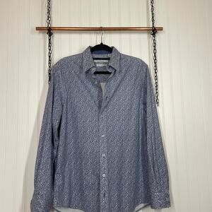 Nick Graham Everywhere Blue & White Paisley Stretch Modern Fit Button-Up Shirt M